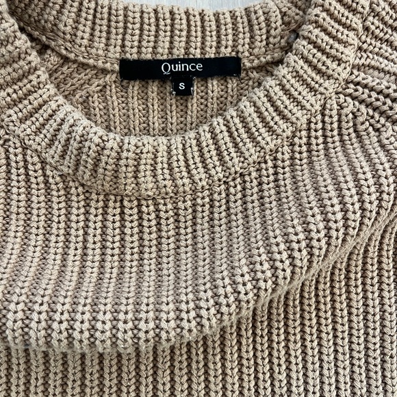 Quince Organic Cotton Fisherman Crew Sweater - camel, small - Picture 3 of 5